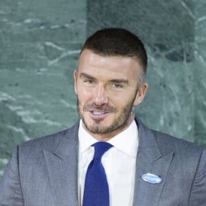 David Beckham fait un discours lors de la réunion sur le 13ème anniversaire de l'adoption de la Convention relative aux droits de l'enfant au siège de l'ONU à New York, le 20 novembre 2019.