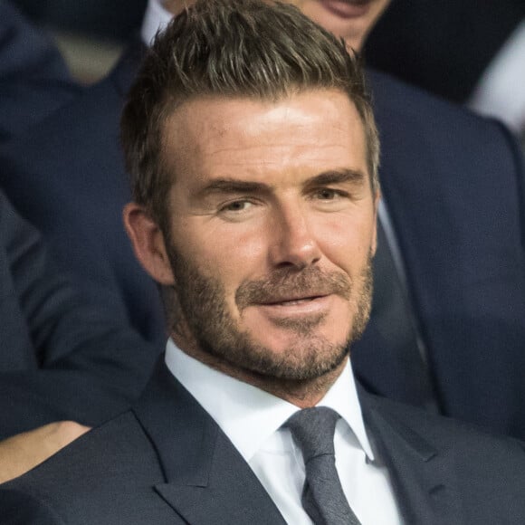 David Beckham dans les tribunes lors du match UEFA Ligue des Champions groupe A, opposant le Paris Saint-Germain (PSG) au Real Madrid au Parc des Princes à Paris, France, le 18 septembre 2019. Le PSG a gagné 3-0. © Cyril Moreau/Bestimage