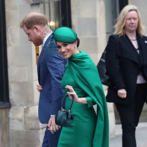 Le prince Harry, duc de Sussex, et Meghan Markle, duchesse de Sussex - La famille royale d'Angleterre à son arrivée à la cérémonie du Commonwealth en l'abbaye de Westminster à Londres. Le 9 mars 2020.