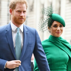 Le prince Harry, duc de Sussex, et Meghan Markle, duchesse de Sussex - La famille royale d'Angleterre à son arrivée à la cérémonie du Commonwealth en l'abbaye de Westminster à Londres. Le 9 mars 2020.