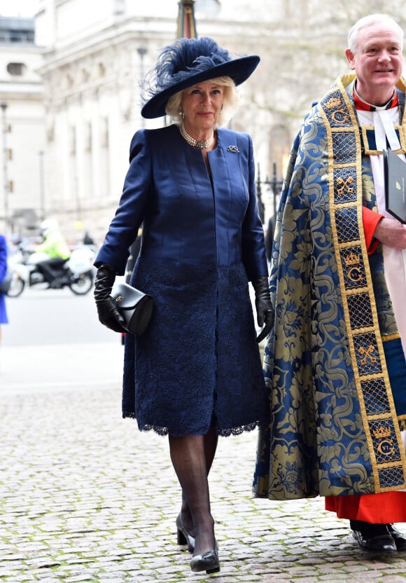 Camilla Parker Bowles, duchesse de Cornouailles - La famille royale d'Angleterre à son arrivée à la cérémonie du Commonwealth en l'abbaye de Westminster à Londres. Le 9 mars 2020.