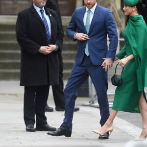 Le prince Harry, duc de Sussex, et Meghan Markle, duchesse de Sussex - La famille royale d'Angleterre à son arrivée à la cérémonie du Commonwealth en l'abbaye de Westminster à Londres. Le 9 mars 2020.