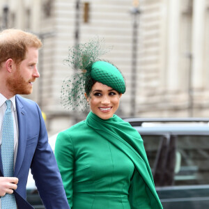 Le prince Harry, duc de Sussex, et Meghan Markle, duchesse de Sussex - La famille royale d'Angleterre à son arrivée à la cérémonie du Commonwealth en l'abbaye de Westminster à Londres. Le 9 mars 2020.