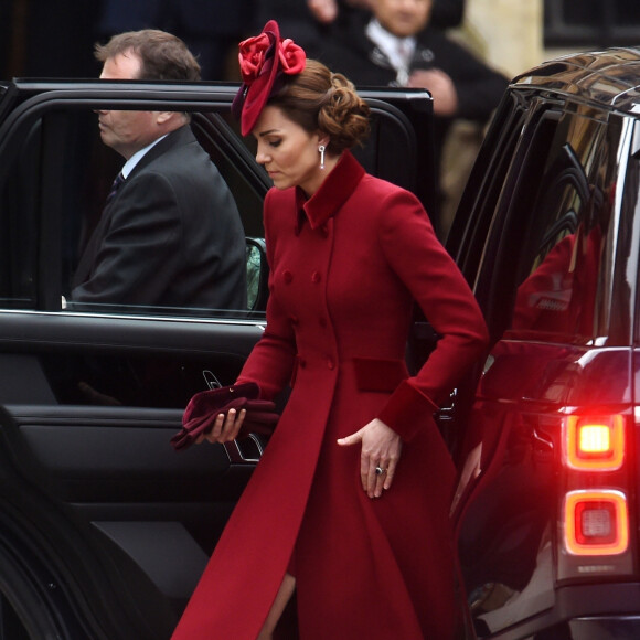 Kate Middleton, duchesse de Cambridge - La famille royale d'Angleterre à son arrivée à la cérémonie du Commonwealth en l'abbaye de Westminster à Londres. Le 9 mars 2020.