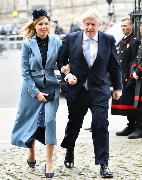 Le premier ministre britannique Boris Johnson et sa compagne Carrie Symonds - Arrivées à la cérémonie du Commonwealth en l'abbaye de Westminster à Londres. Le 9 mars 2020.