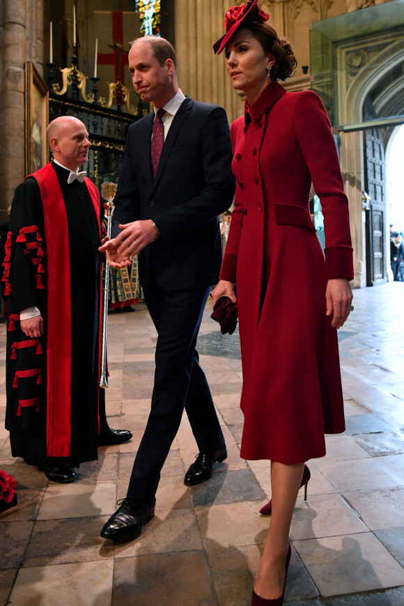 Le prince William, duc de Cambridge, et Kate Catherine Middleton, duchesse de Cambridge - La famille royale d'Angleterre lors de la cérémonie du Commonwealth en l'abbaye de Westminster à Londres. Le 9 mars 2020.