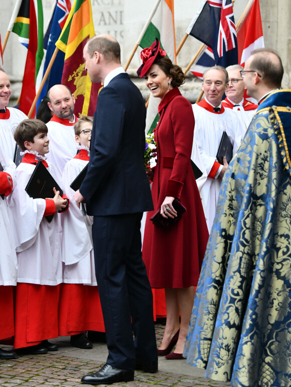 Le prince William, duc de Cambridge, et Kate Middleton, duchesse de Cambridge - La famille royale d'Angleterre à la sortie de la cérémonie du Commonwealth en l'abbaye de Westminster à Londres. Le 9 mars 2020.