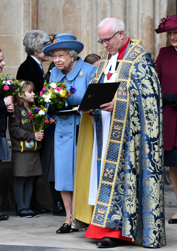 La reine Elisabeth II d'Angleterre - La famille royale d'Angleterre à la sortie de la cérémonie du Commonwealth en l'abbaye de Westminster à Londres. Le 9 mars 2020.
