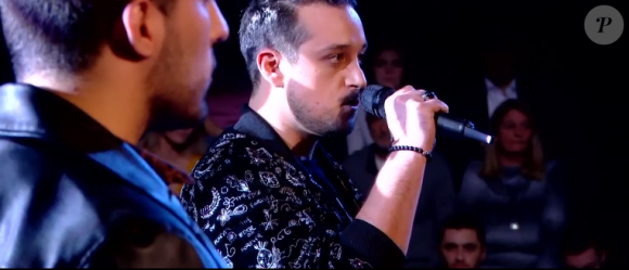 Enzo et Emmanuel s'affrontent lors des battles de The Voice 2020 - Talents de Lara Fabian. Emission du 14 mars 2020, TF1