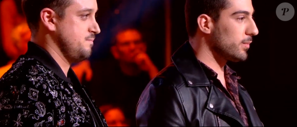 Enzo et Emmanuel s'affrontent lors des battles de The Voice 2020 - Talents de Lara Fabian. Emission du 14 mars 2020, TF1