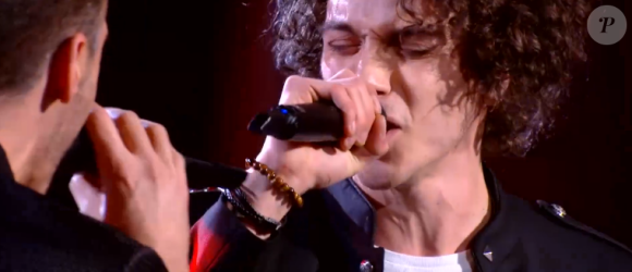 Kaël et Michaël s'affrontent lors des battles de The Voice 2020 - Talents de Marc Lavoine. Emission du 14 mars 2020, TF1