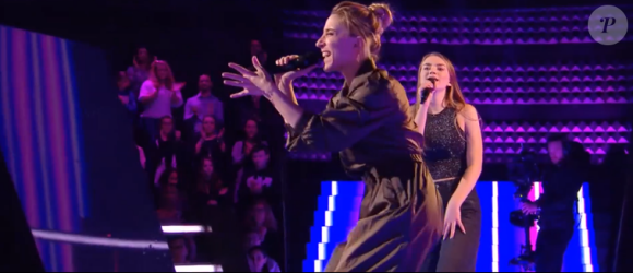 Gustine et Maxim s'affrontent lors des battles de The Voice 2020 - Talents de Lara Fabian. Emission du samedi 14 mars 2020, TF1