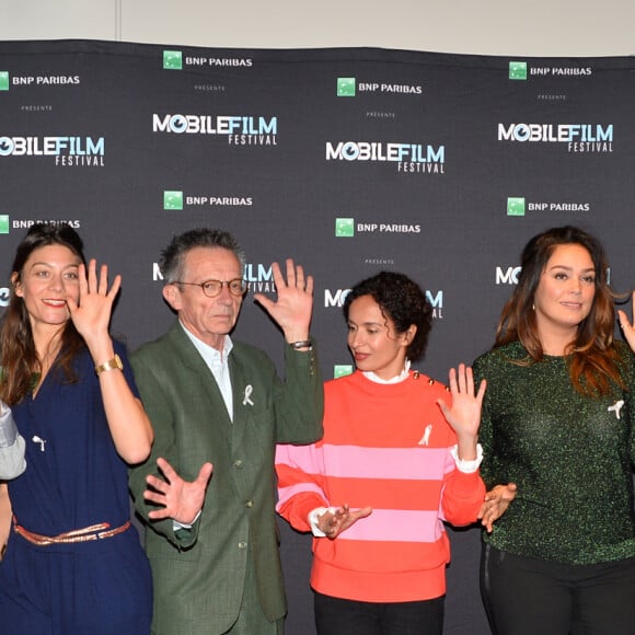 Ruben Alves, Alice David, Anne-Sophie Bion, Patrice Leconte, Amelle Chahbi, Lola Dewaere, Céline Kamina et Stéfi Celma - Projection de la sélection officielle et remise des prix lors du Mobile Film Festival au cinéma MK2 Bibliothèque à Paris, le 13 mars 2018. © Veeren/Bestimage