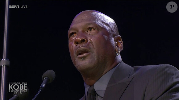 Michael Jordan, ému aux larmes, lors de l'hommage à Kobe Bryant au Staples Center de Los Angeles, le 24 février 2020.
