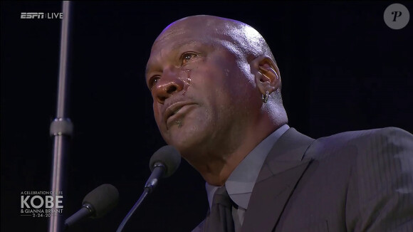 Michael Jordan, ému aux larmes, lors de l'hommage à Kobe Bryant au Staples Center de Los Angeles, le 24 février 2020.