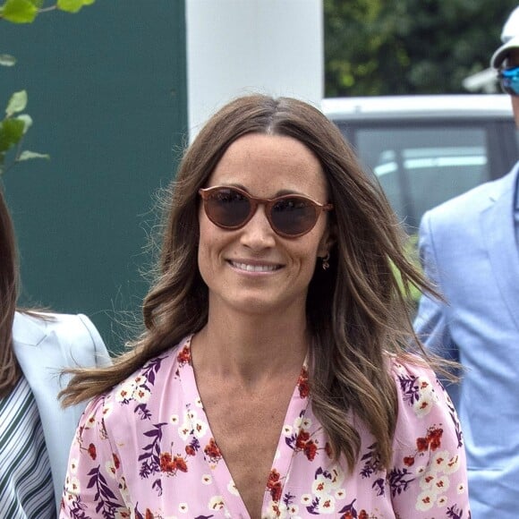 Pippa Middleton arrive pour assister à la finale homme du tournoi de Wimbledon Novak Djokovic - Roger Federer (7/6 - 1/6 - 7/6 - 4/6 - 13/12) à Londres, le 14 juillet 2019.