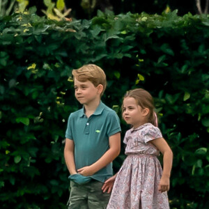 Le prince George de Cambridge et sa soeur la princesse Charlotte de Cambridge lors d'un match de polo de bienfaisance King Power Royal Charity Polo Day à Wokinghan, comté de Berkshire, Royaume Uni, le 10 juillet 2019.