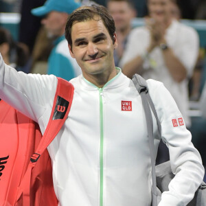 Roger Federer contre Kevin Anderson lors du 11ème jour du tournoi "Miami Open" en Floride, le 28 mars 2019.