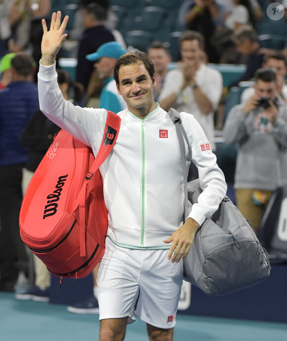 Roger Federer contre Kevin Anderson lors du 11ème jour du tournoi "Miami Open" en Floride, le 28 mars 2019.