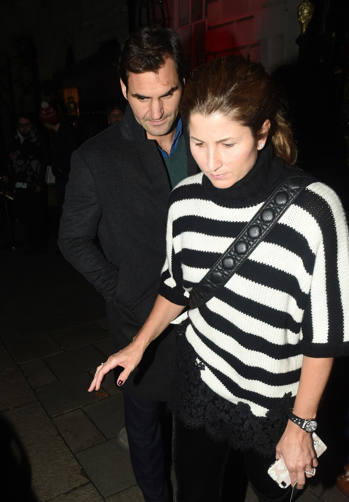 Photo : Exclusif - Roger Federer et sa femme Mirka quittent le club Annabel  à Londres le 12 novembre 2018. - Purepeople