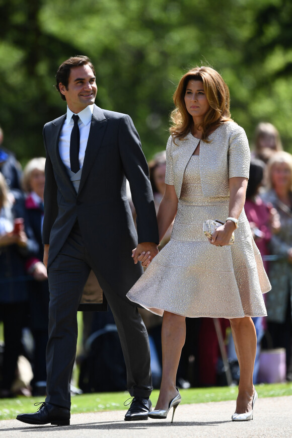 Roger Federer et sa femme Miroslava Vavrinec - Arrivée des invités au mariage de Pippa Middleton et James Matthew (son frère), en l'église St Mark en Angleterre, le 20 mai 2017.