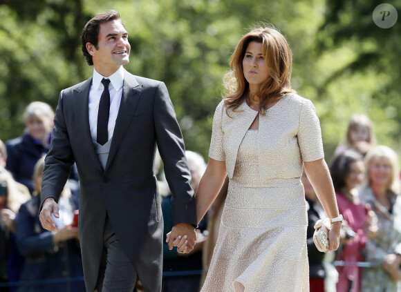 Roger Federer et sa femme Miroslava Vavrinec - Arrivée des invités au mariage de Pippa Middleton et James Matthew, en l'église St Mark en Angleterre, le 20 mai 2017.