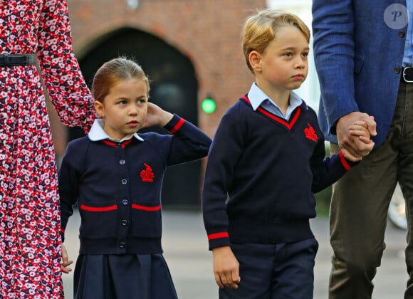 Le prince William, duc de Cambridge, et Catherine (Kate) Middleton, duchesse de Cambridge, accompagnent le prince George et la princesse Charlotte pour leur rentrée scolaire à l'école Thomas's Battersea à Londres, Royaume Uni, le 5 septembre 2019.