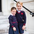 Le prince George de Cambridge et sa soeur La princesse Charlotte de Cambridge, première journée à l'école Thomas's Battersea, Londres le 5 septembre 2019.