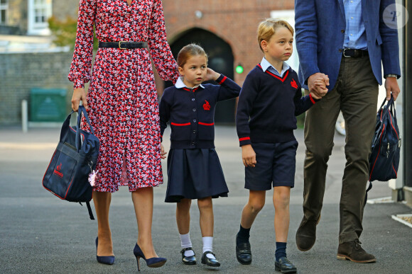 Le prince William, duc de Cambridge, et Catherine (Kate) Middleton, duchesse de Cambridge, accompagnent le prince George et la princesse Charlotte pour leur rentrée scolaire à l'école Thomas's Battersea à Londres, Royaume Uni, le 5 septembre 2019.