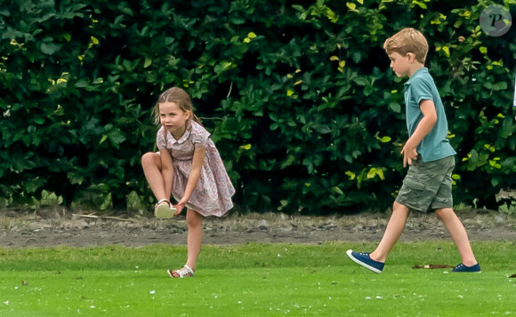 Le prince George de Cambridge et sa soeur la princesse Charlotte de Cambridge lors d'un match de polo de bienfaisance King Power Royal Charity Polo Day à Wokinghan, comté de Berkshire, Royaume Uni, le 10 juillet 2019.