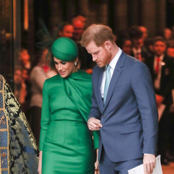 Le prince Harry, duc de Sussex, et Meghan Markle, duchesse de Sussex - La famille royale d'Angleterre à la sortie de la cérémonie du Commonwealth en l'abbaye de Westminster à Londres, le 9 mars 2020.