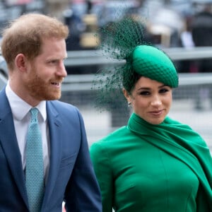 Le prince Harry, duc de Sussex, et Meghan Markle, duchesse de Sussex - La famille royale d'Angleterre lors de la cérémonie du Commonwealth en l'abbaye de Westminster à Londres, le 9 mars 2020.