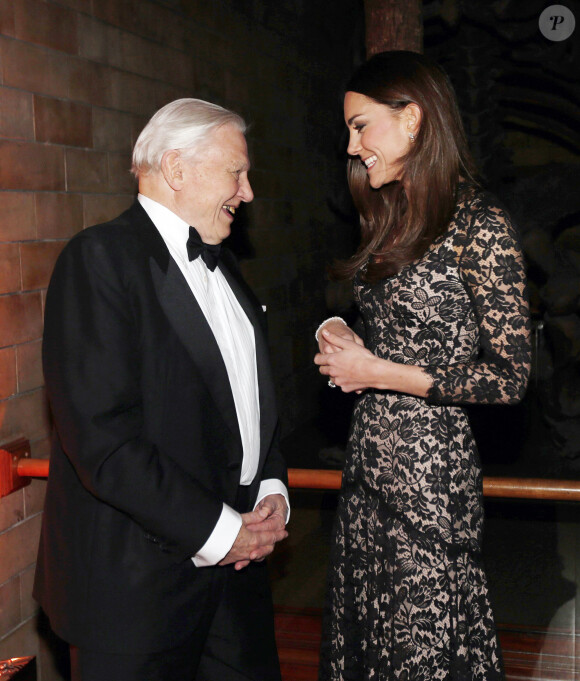 Catherine Kate Middleton, la duchesse de Cambridge rencontre David Attenborough lors de la projection du documentaire de ce dernier sur le Musee d'Histoire Naturelle a Londres, le 11 decembre 2013.