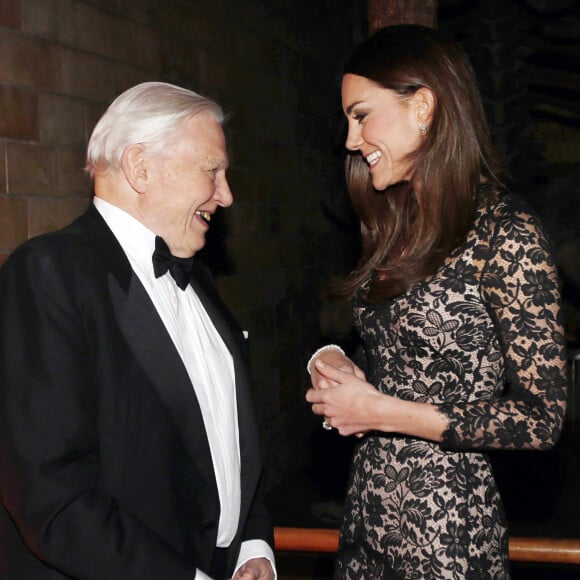 Catherine Kate Middleton, la duchesse de Cambridge rencontre David Attenborough lors de la projection du documentaire de ce dernier sur le Musee d'Histoire Naturelle a Londres, le 11 decembre 2013.