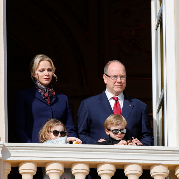 La princesse Gabriella et le prince Jacques de Monaco avec leurs parents le prince Albert et la princesse Charlene lors de la procession de Sainte Dévote à Monaco le 27 janvier 2020. © Claudia Albuquerque / Bestimage
