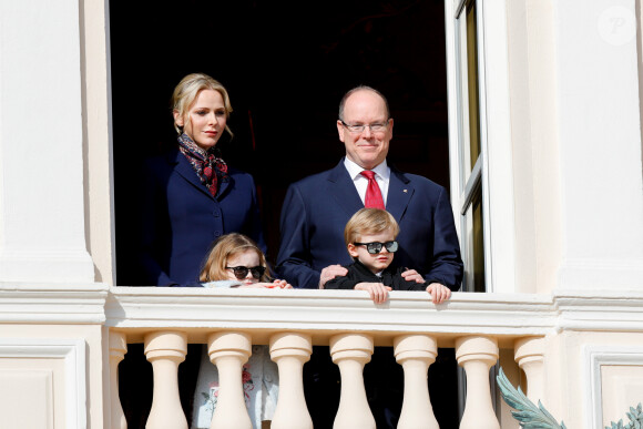 La princesse Gabriella et le prince Jacques de Monaco avec leurs parents le prince Albert et la princesse Charlene lors de la procession de Sainte Dévote à Monaco le 27 janvier 2020. © Claudia Albuquerque / Bestimage