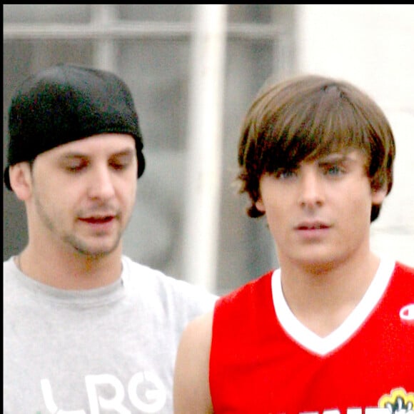 Zac Efron sur le tournage du film "High School Musical 3". Le 25 avril 2008.