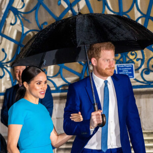 Le prince Harry, duc de Sussex, et Meghan Markle, duchesse de Sussex arrivent à la cérémonie des Endeavour Fund Awards au Mansion House à Londres, Royaume Uni, le 5 mars 2020.