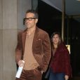 Exclusif - Ryan Reynolds porte un costume en velour marron à son arrivée à un évènement à New York, le 12 décembre 2019
