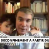Capture- Olivier Faure perturbé par le câlin de son fils en plein direct, le 5 mai 2020.