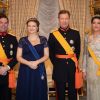 Le prince Guillaume de Luxembourg, son épouse la princesse Stéphanie, enceinte de leur premier enfant, le grand-duc Henri de Luxembourg et la princesse Alexandra au palais grand-ducal à Luxembourg, le 16 janvier 2020, pour la réception du Nouvel An.