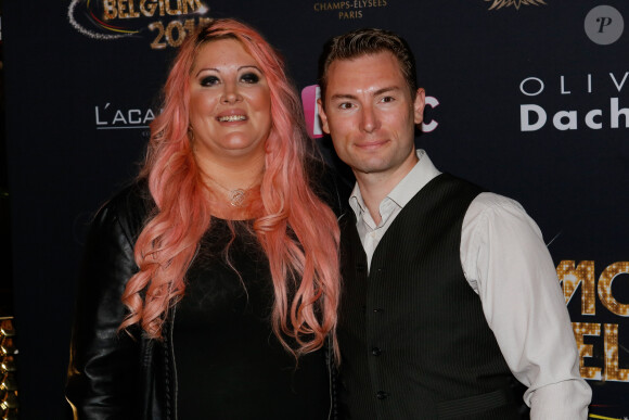 Loana et son compagnon Frédéric Cauvin - Photocall "Top Model Belgium 2015" au Lido à Paris. Le 10 mai 2015.