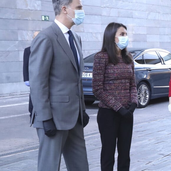 Le roi Felipe VI et la reine Letizia d'Espagne lors de la présentation du rapport COTEC 2020 au siège de Telefonica à Madrid, le 18 mai 2020.