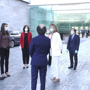 Le roi Felipe VI et la reine Letizia d'Espagne lors de la présentation du rapport COTEC 2020 au siège de Telefonica à Madrid, le 18 mai 2020.
