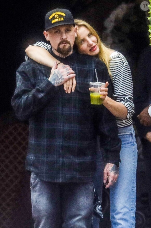 Exclusif - Cameron Diaz et son mari Benji Madden sortent d'un déjeuner en amoureux au Bouchon à Beverly Hills le 5 juin 2017.