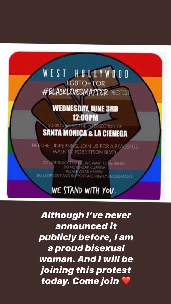 Lili Reinhart fait son coming-out bisexuel et appelle la communauté LGBTQ à aller manifester pour Black Lives Matter, le 2 juin 2020 sur Instagram.