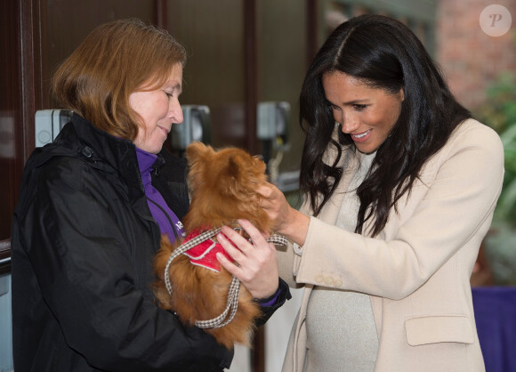 Meghan Markle, duchesse de Sussex, enceinte, visite le refuge pour animaux "The Mayhew Animal Home" dont elle est la marraine. Londres, le 16 janvier 2019.