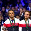 Le capitaine de l'équipe de France Yannick Noah et Lucas Pouille - Le joueur de tennis français Lucas Pouille opposé au joueur Croate Marin Cilic lors de la Finale de la Coupe Davis France vs Croatie, au Stade Pierre Mauroy à Villeneuve d'Ascq, France, le 25 novembre 2018.