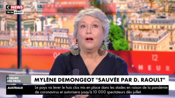 Mylène Demongeot invitée dans "L'heure des pros" sur CNews. Le 12 juin 2020.