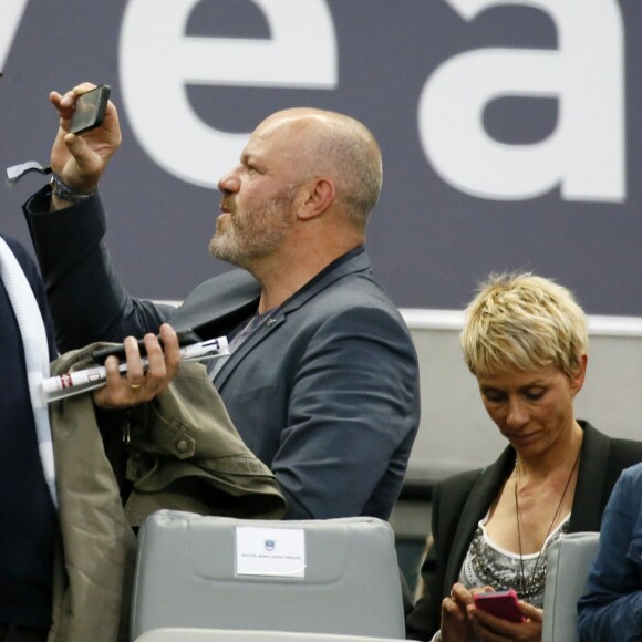 Philippe Etchebest et son épouse Dominique lors d'un match de football, le 23 mai 2015 à Bordeaux.